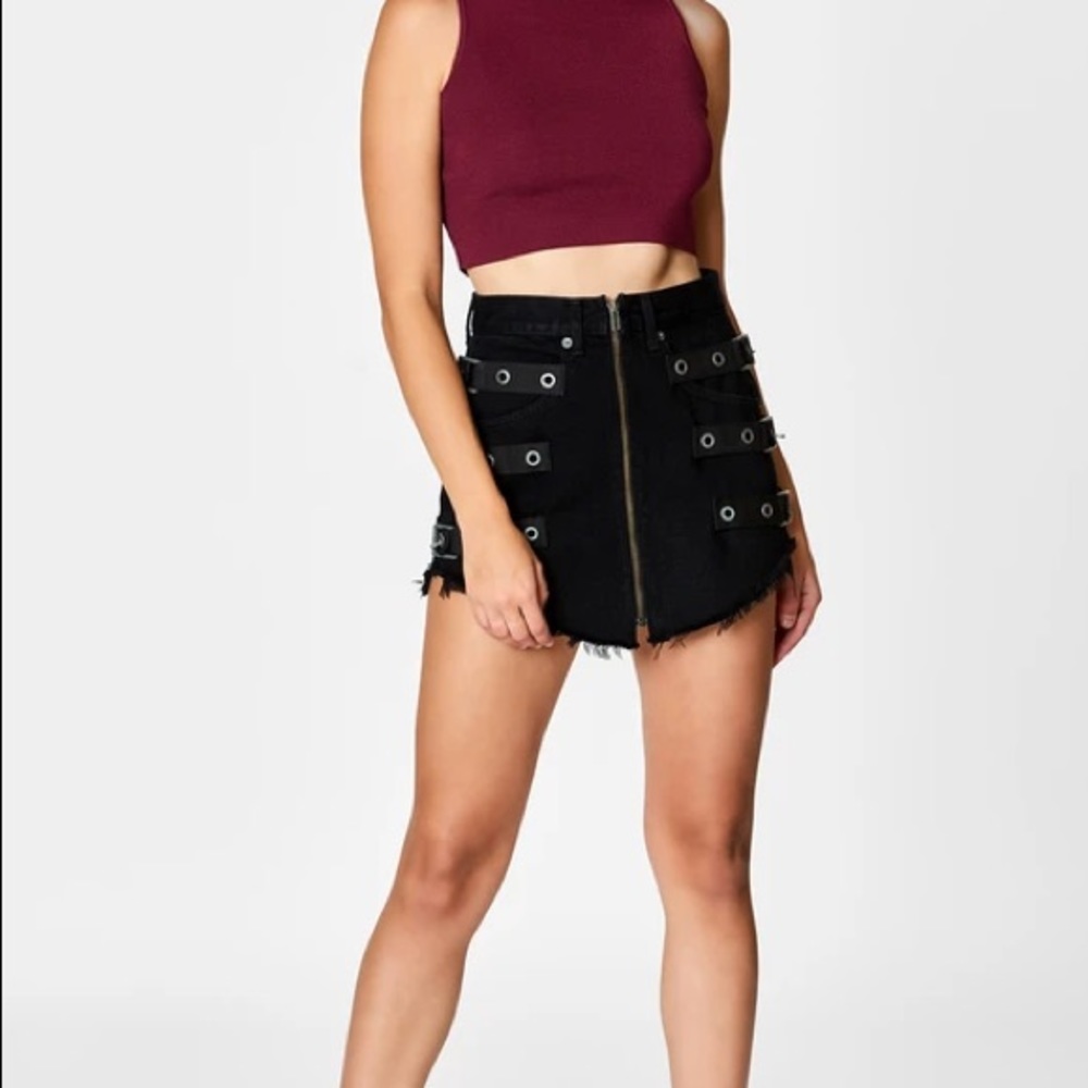 LF/carmar black denim skirt with buckles!